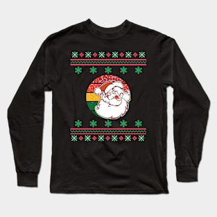 Santa Face Faux Ugly Christmas Sweater Funny Holiday Design Long Sleeve T-Shirt